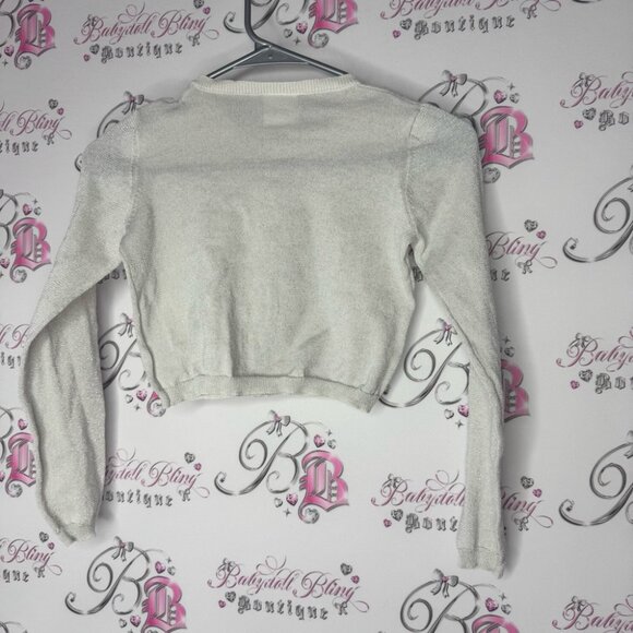 Sweet charmers cardigan cropped sparkle diamond buttons white silver crystals - Picture 2 of 10